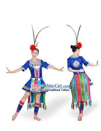 Chinese Miao Ethnic Dance Costumes and Headpiece for Women