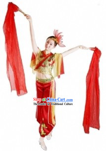 Chinese Fan Dance Costumes and Headdress for Women