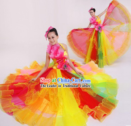 Chinese Modern Rainbow Costumes and Headpiece for Women