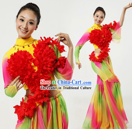 Traditional Chinese Ribbon or Fan Dance Clothes and Headpiece for Women