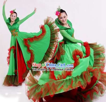 Traditional Chinese Green Nature Dance Costumes and Headpiece for Women