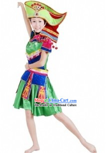 Traditional Chinese Zhuang Tribe Clothing and Hat for Women