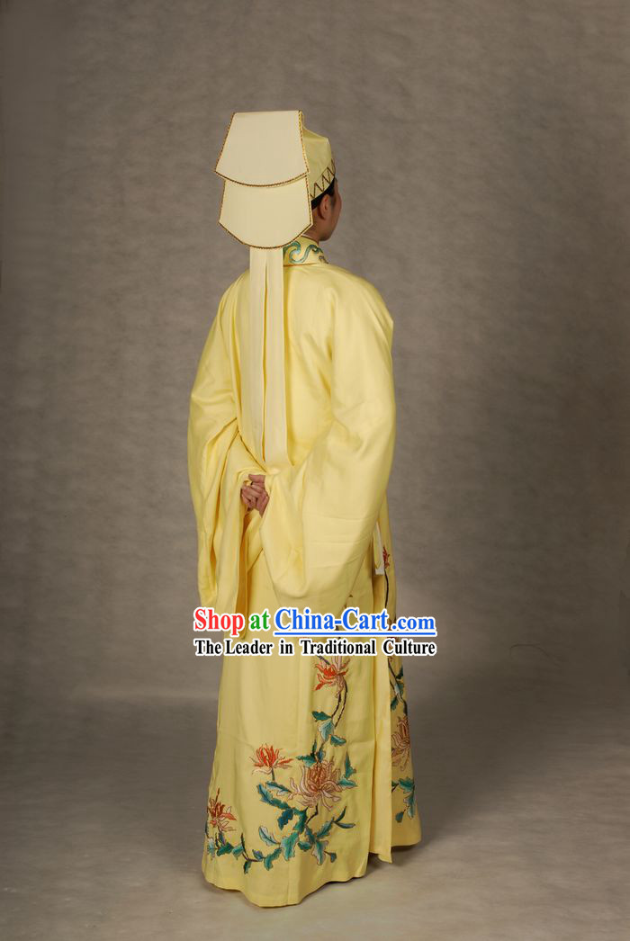 Ancient Chinese Light Yellow Young Men Robe and Hat for Men