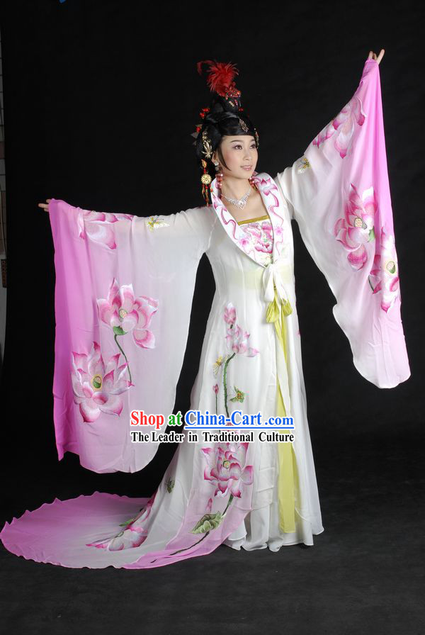 Ancient Chinese Embroidered Lotus Empress Costumes and Wig Complete Set