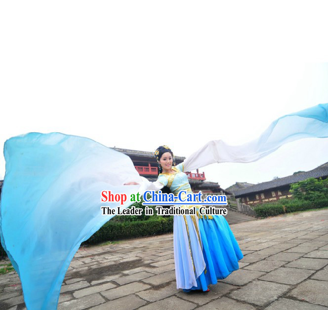 Ancient Chinese Blue Palace Dancer Costumes and Headpiece for Women