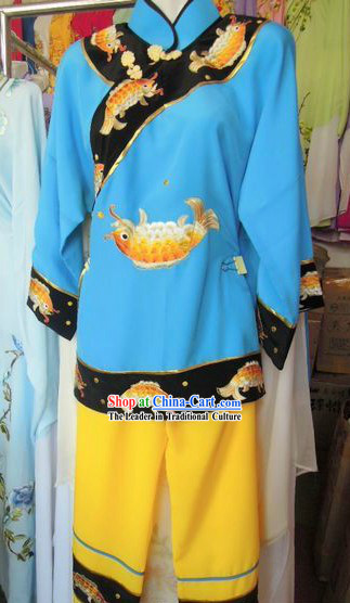Ancient Chinese Blue Embroidered Fish Costumes for Women
