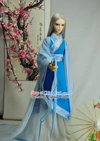 Ancient Chinese Blue Han Fu Guzhuang Clothing for Men