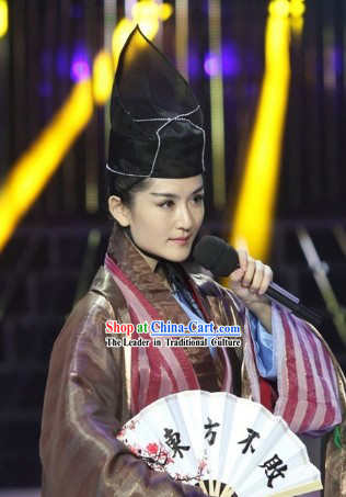 Ancient Chinese Dong Fang Bu Bai Kung Fu Master Costumes and Hat for Men