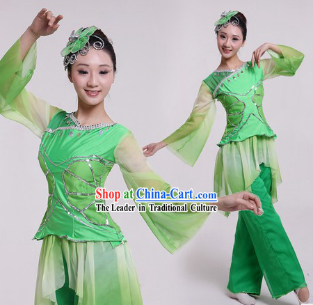 Chinese Classical Lotus Dance Costumes and Headpiece for Women