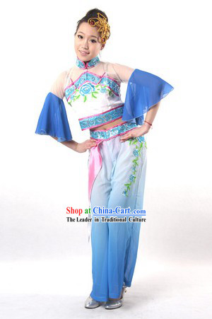 Chinese Classical Blue Dance Costumes and Headpieces