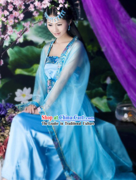 Blue Ancient Chinese Style Stage Performance Costumes for Women