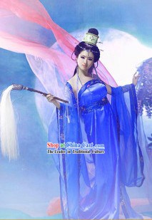 Blue Ancient Chinese Style Stage Performance Costumes for Women