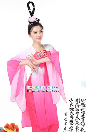 Pink Chinese Classical Dancing Costumes and Wig