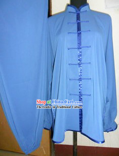 Traditional Chinese Blue Silk Tai Ji Clothing
