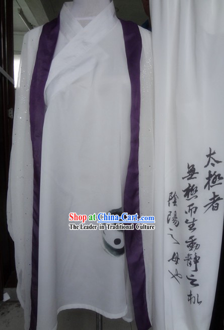 Ancient Chinese White Silk Tai Chi Tai Ji Uniform and Cape Complete Set