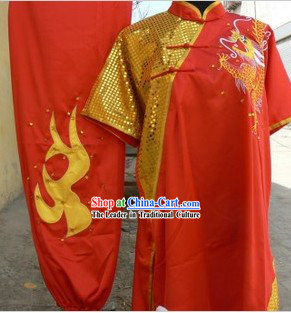 Traditional Chinese Red Dragon Embroidery Kung Fu Costumes