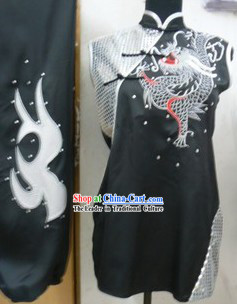 Traditional Chinese Black and White Dragon Embroidery Martial Arts Clothing Complete Set