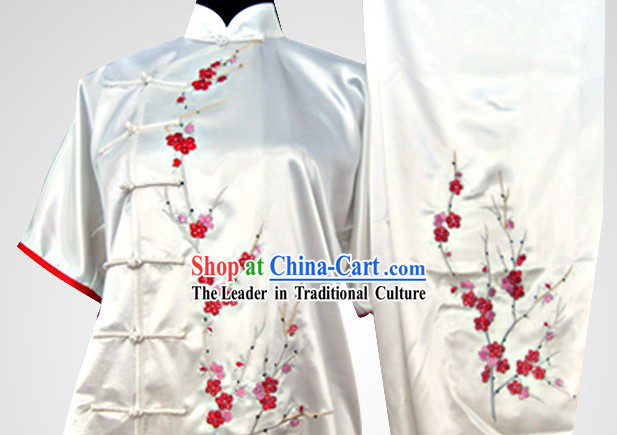 Traditional Chinese Short Sleeves Embroidered Flower Martial Arts Outfits