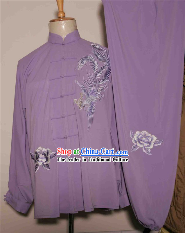 Purple Chinese Phoenix Embroidery Tai Chi and Martial Arts Competition Outfit for Women