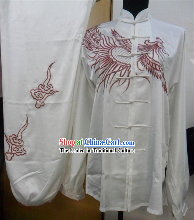 White Chinese Phoenix Embroidery Tai Ji Martial Arts Clothing