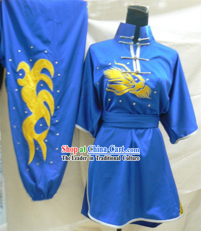 Blue Chinese Embroidery Long Fist Southern Fist Kung Fu Outfit