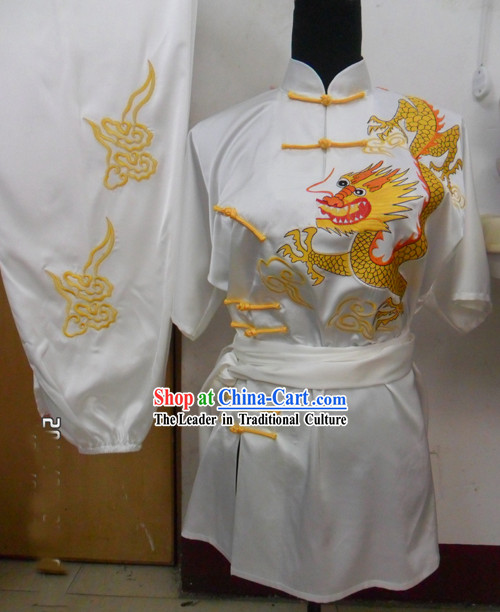 Traditional Chinese Short Sleeve Dragon Embroidery Competition and Performance Gong Fu Uniform