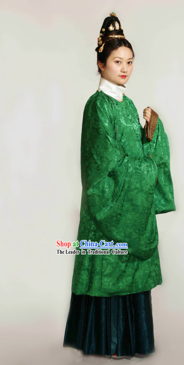 Ancient Chinese Ming Dynasty Green Robe Clothing Complete Set for Women