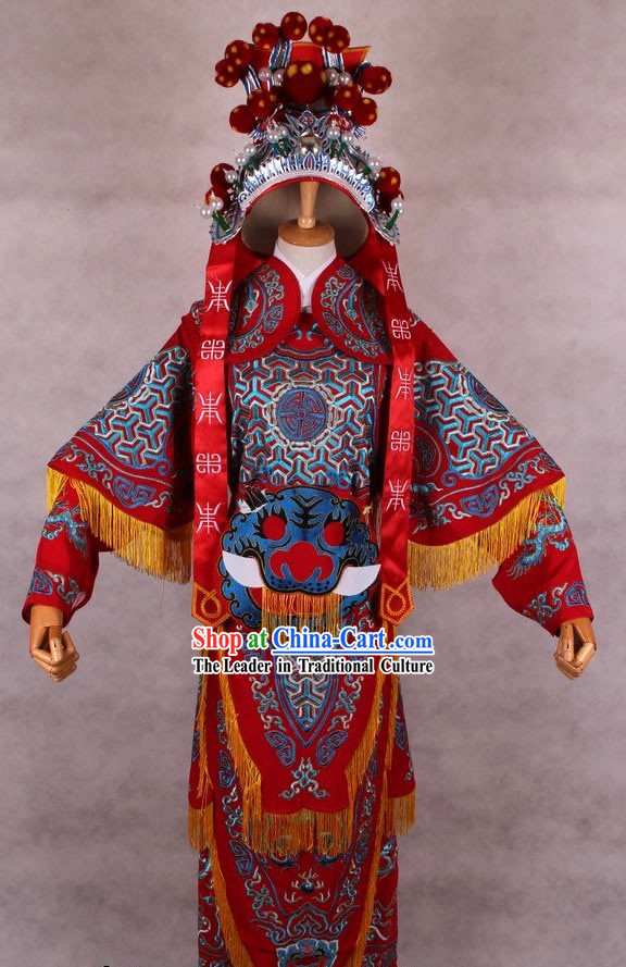Traditional Chinese Opera Embroidered Armor Costume and Hat for Women