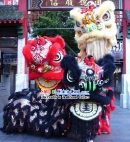 Traditional Chinese Red, Black and Golden Lion Dancing Costumes Three Sets