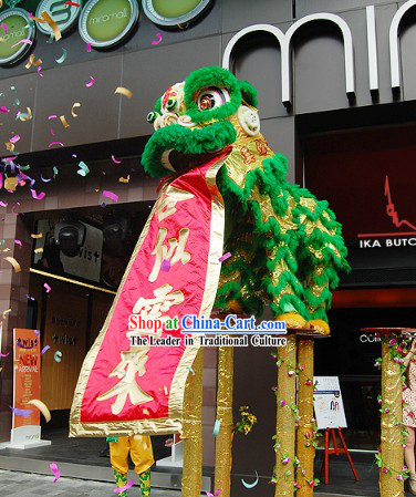 Green Top Chinese Competition and Celebration Lion Dance Costume Complete Set for Two Dancers