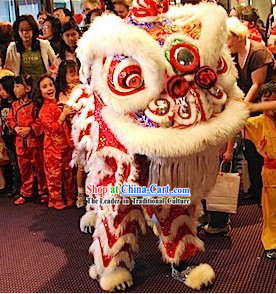 Red and White Chinese Celebration Lion Dance Costumes Two Sets