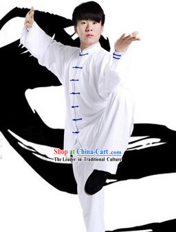 Traditional Chinese Pure White Taiji and Gongfu Outfit for Men