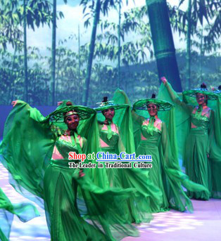 Green House of Flying Daggers Chinese Classical Dancing Costume and Bamboo Hat for Women