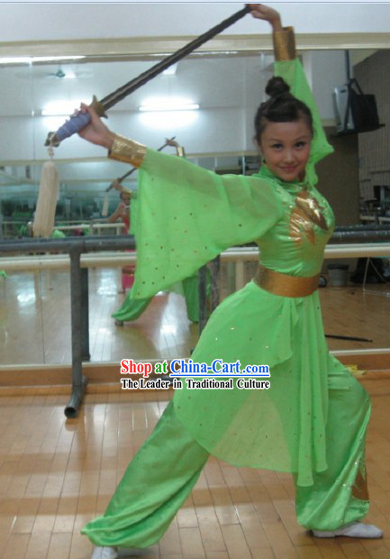 Green Martial Arts Stage Performance Guzhuang Style Costumes for Women