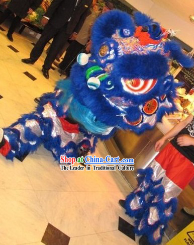 Supreme Blue and Silver Long Wool Lion Dance Costumes Full Set