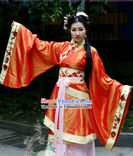 Orange Ancient Chinese Traditional Robe and Belt for Ladies
