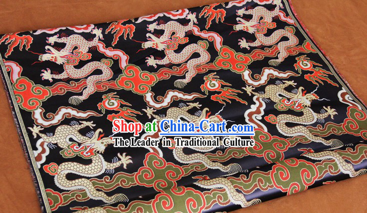 Black Traditional Chinese Dragon Pattern Tibetan Clothing Fabric
