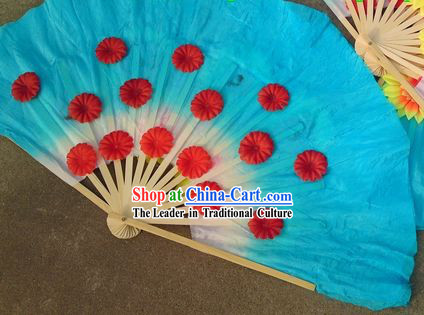 Traditional Chinese Christian Blue Dance Fan with Flowers