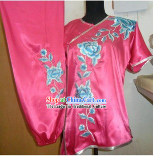 Pink Professional Flower Embroidery Martial Arts Competition Suit for Women