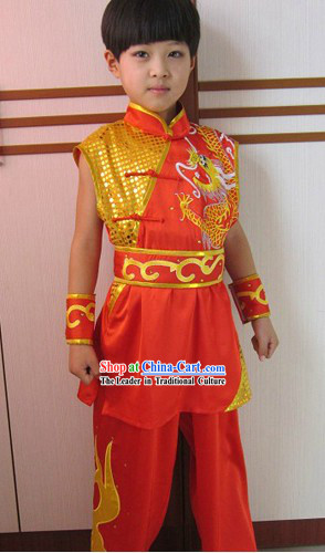 Red Dragon Embroidery Martial Arts Tai Chi Competition and Performance Uniform for Children
