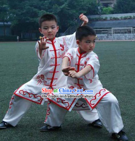 White Dragon Embroidery Martial Arts Tai Chi Competition Uniform for Children