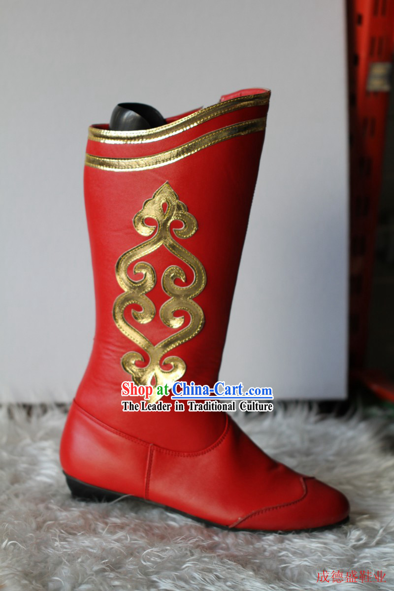 Traditional Red Chinese Mongolian Boots for Ladies