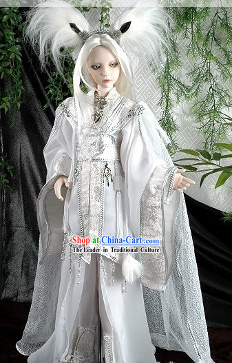 White Ancient Chinese Cosplay Costumes and Feather Accessories for Adults