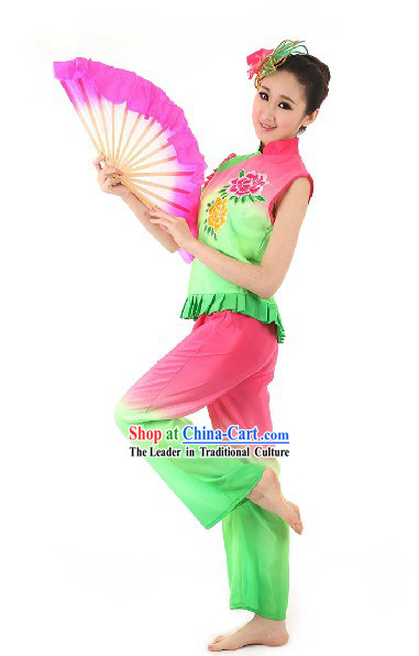 Chinese Spring Festival Celebration Mo Li Hua Fan Dance Costumes and Hair Accessories