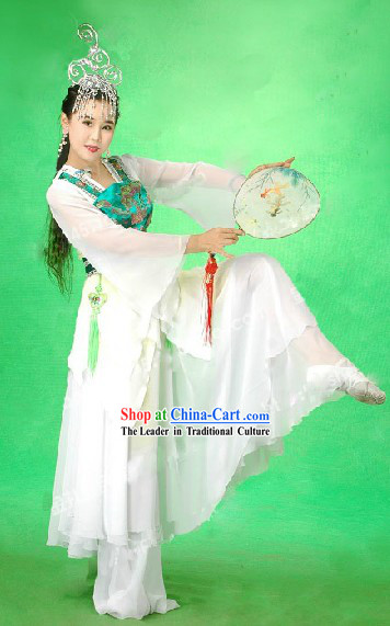 Chinese Classical Stage Performance Jasmine Flower Mo Li Dance Costume and Head Pieces