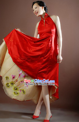 Traditional Chinese Classical High Collar Wedding Ceremony Evening Dress for Brides