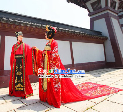 Traditional Ancient Chinese Wedding Dresses Outfits Hats and Accessories for Brides and Bridegrooms
