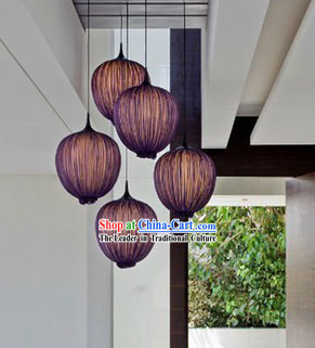 Handmade Chinese Purple Pomegranate Shape Fabric Hanging Lanterns Group