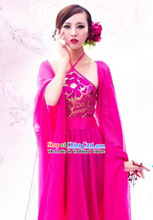 Chinese Sexy Red Sleeve Stage Performance Dance Costumes for Women