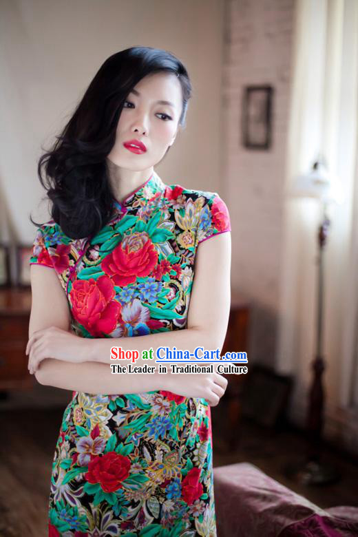 Traditional Chinese Old Shanghai Style Short Cheongsam Qipao